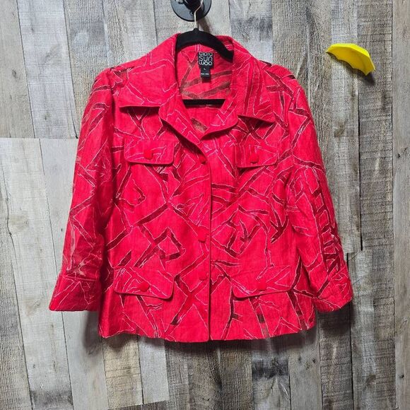 Clara Sun Woo Red Linen Blend Blazer Jacket FLAWED - Picture 1 of 5